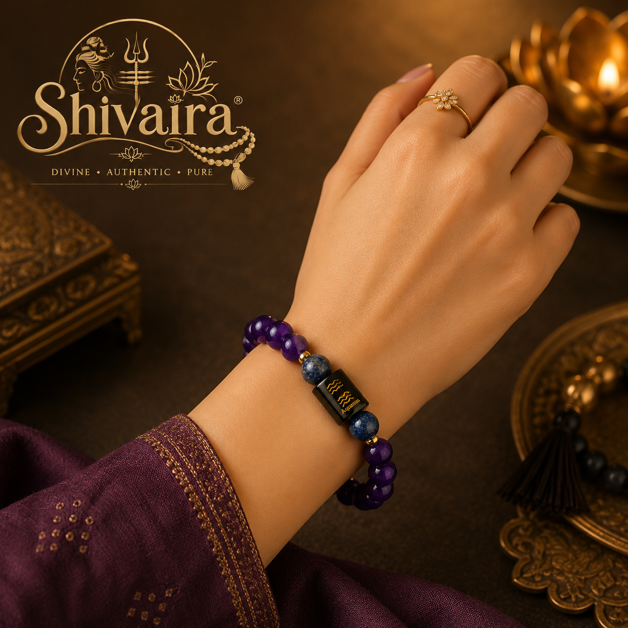 Aquarius Zodiac Bracelet for Men & Women | Natural Crystal Beads | Astrology Energy Bracelet | Aquarius Rashi Bracelet | Spiritual Gift | Authentic & Lab Certified