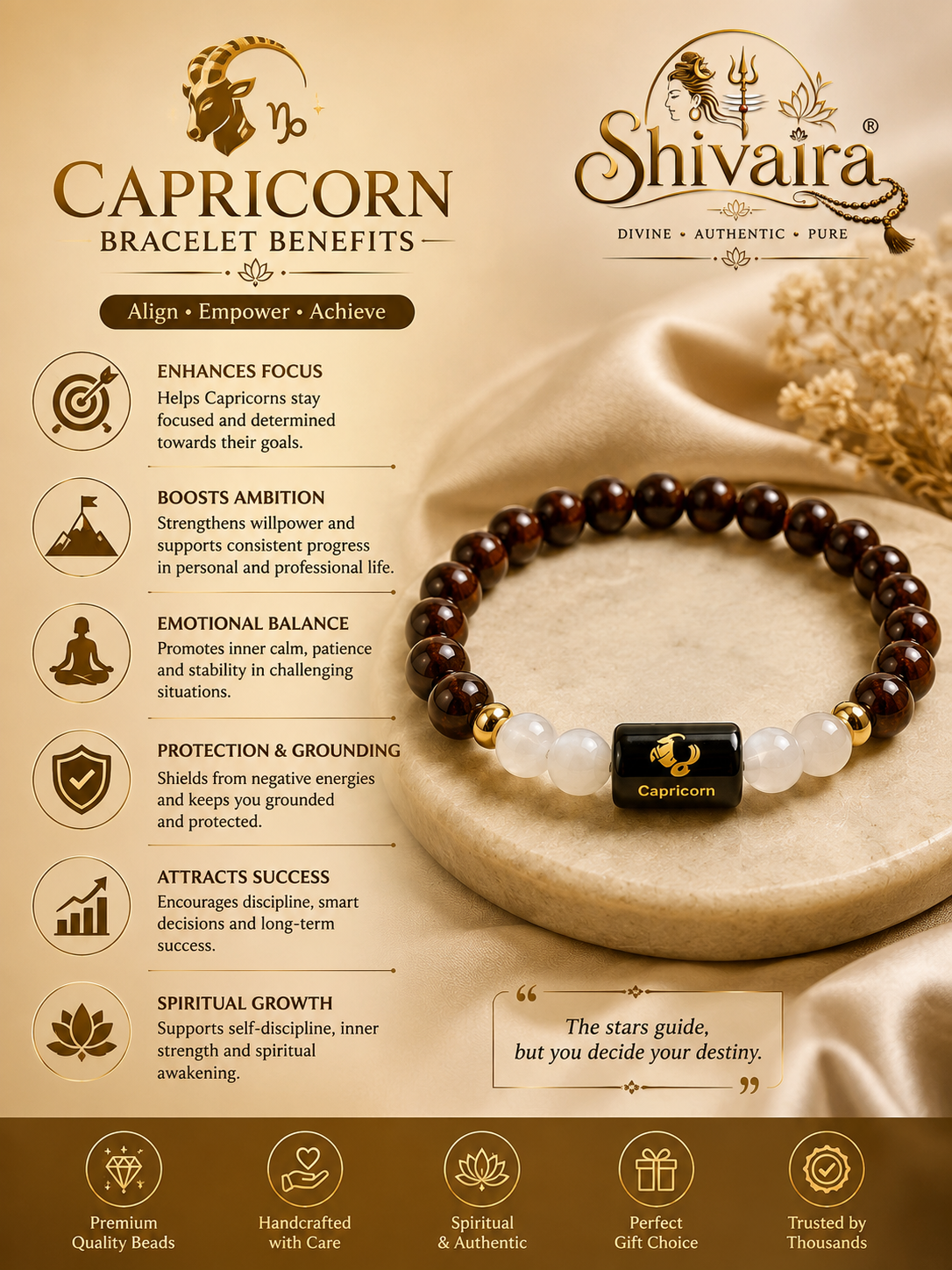 Capricorn Zodiac Natural Crystal Bracelet for Men & Women | Makar Rashi Bracelet | Authentic & Lab Certified
