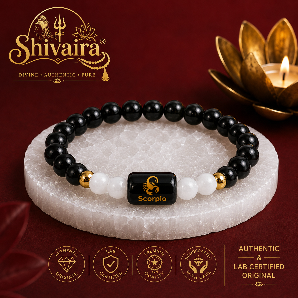 **Scorpio Zodiac Natural Crystal Bracelet for Men & Women | Vrishchik Rashi Bracelet | Authentic & Lab Certified