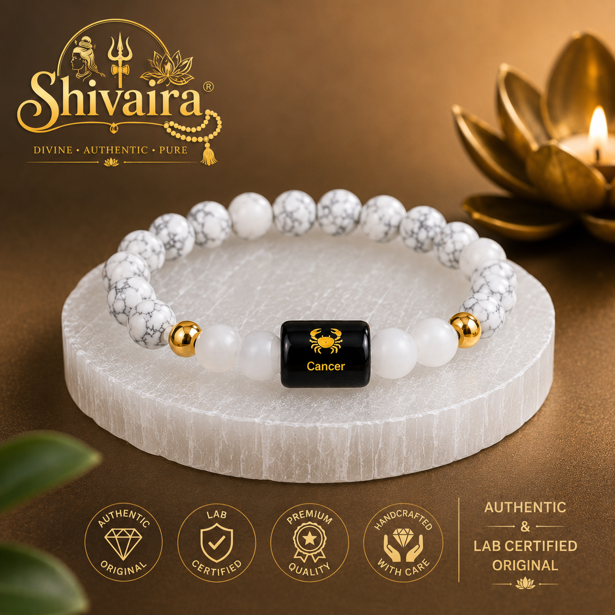 Cancer Zodiac Natural Crystal Bracelet for Men & Women | Kark Rashi Bracelet | Astrology & Spiritual Energy Bracelet | Natural Stone Beads | Authentic & Lab Certified