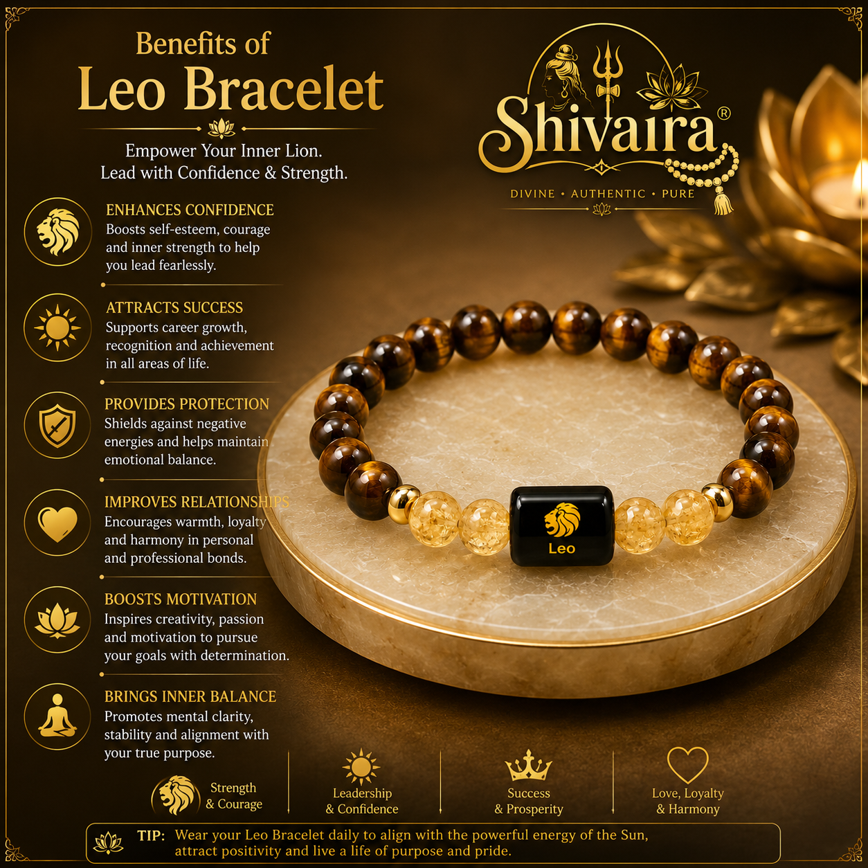Leo Zodiac Natural Crystal Bracelet for Men & Women | Singh Rashi Bracelet | Authentic & Lab Certified