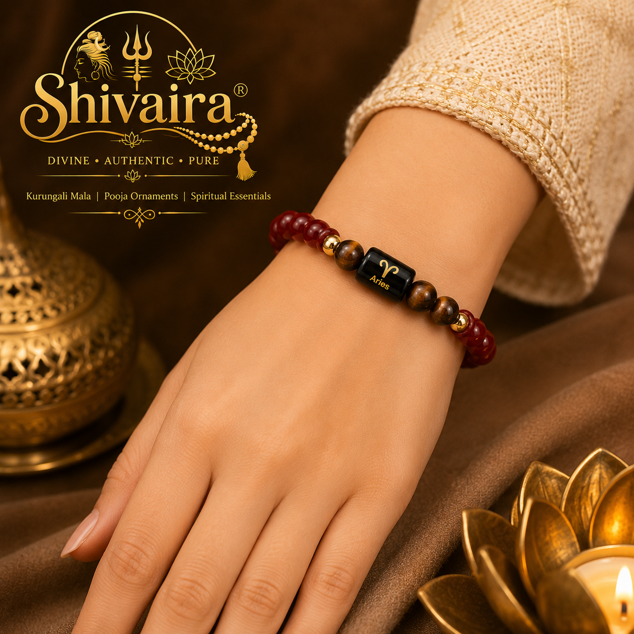Aries Zodiac Bracelet for Men & Women | Mesh Rashi Natural Crystal Bracelet | Spiritual Energy Bracelet | Natural Stone Beads | Authentic & Lab Certified