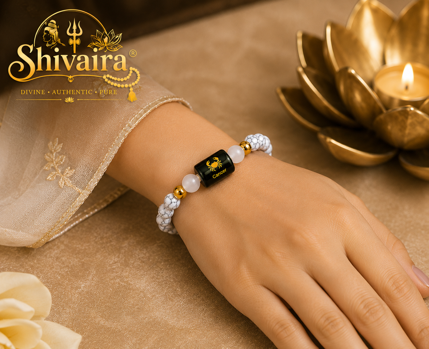 Cancer Zodiac Natural Crystal Bracelet for Men & Women | Kark Rashi Bracelet | Astrology & Spiritual Energy Bracelet | Natural Stone Beads | Authentic & Lab Certified