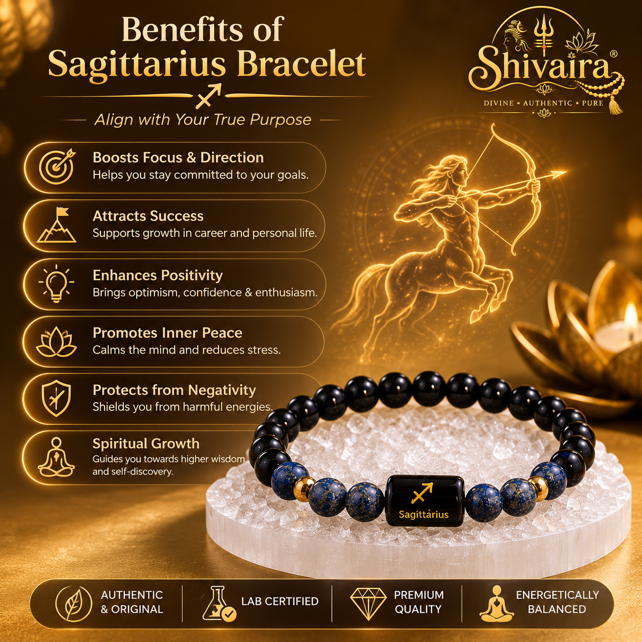 Sagittarius Zodiac Natural Crystal Bracelet for Men & Women | Dhanu Rashi Bracelet | Authentic & Lab Certified