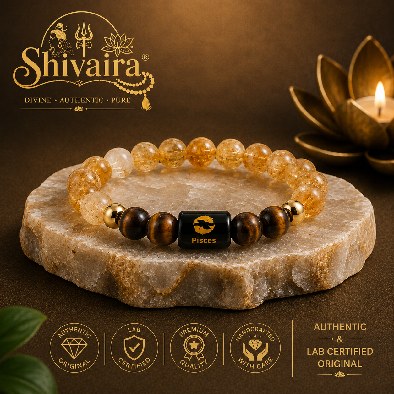 Pisces Zodiac Natural Crystal Bracelet for Men & Women | Meen Rashi Bracelet | Authentic & Lab Certified