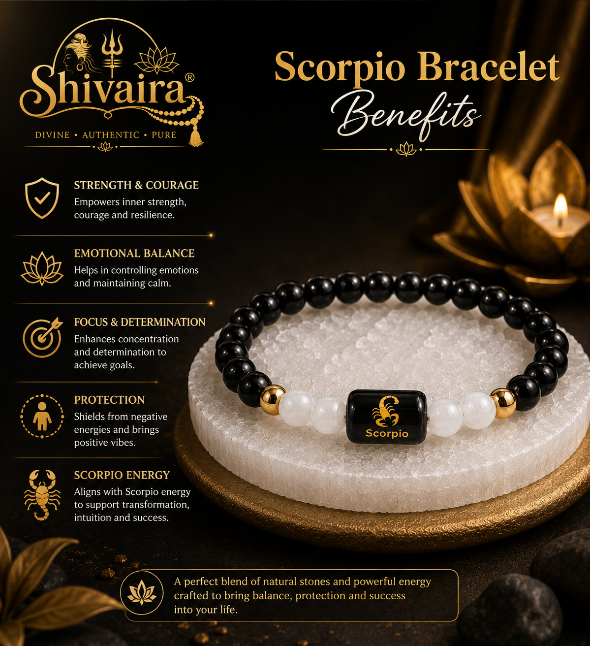 **Scorpio Zodiac Natural Crystal Bracelet for Men & Women | Vrishchik Rashi Bracelet | Authentic & Lab Certified