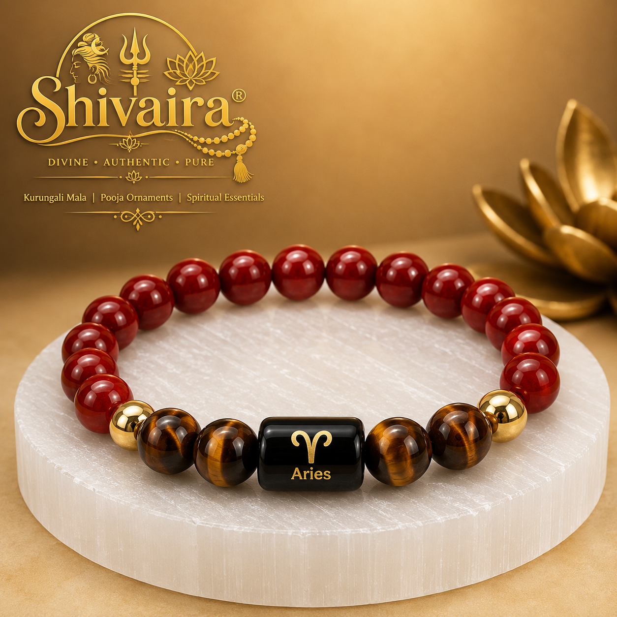 Aries Zodiac Bracelet for Men & Women | Mesh Rashi Natural Crystal Bracelet | Spiritual Energy Bracelet | Natural Stone Beads | Authentic & Lab Certified