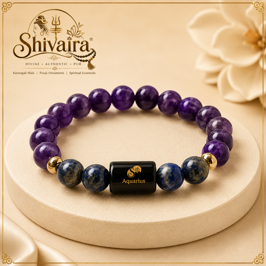 Aquarius Zodiac Bracelet for Men & Women | Natural Crystal Beads | Astrology Energy Bracelet | Aquarius Rashi Bracelet | Spiritual Gift | Authentic & Lab Certified
