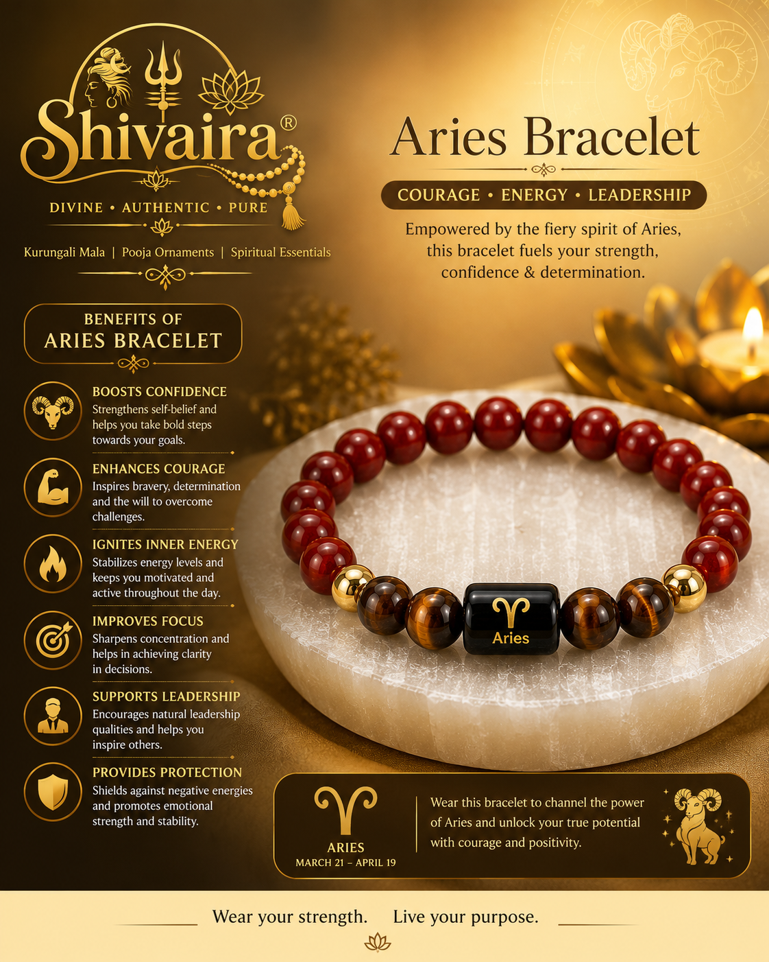 Aries Zodiac Bracelet for Men & Women | Mesh Rashi Natural Crystal Bracelet | Spiritual Energy Bracelet | Natural Stone Beads | Authentic & Lab Certified