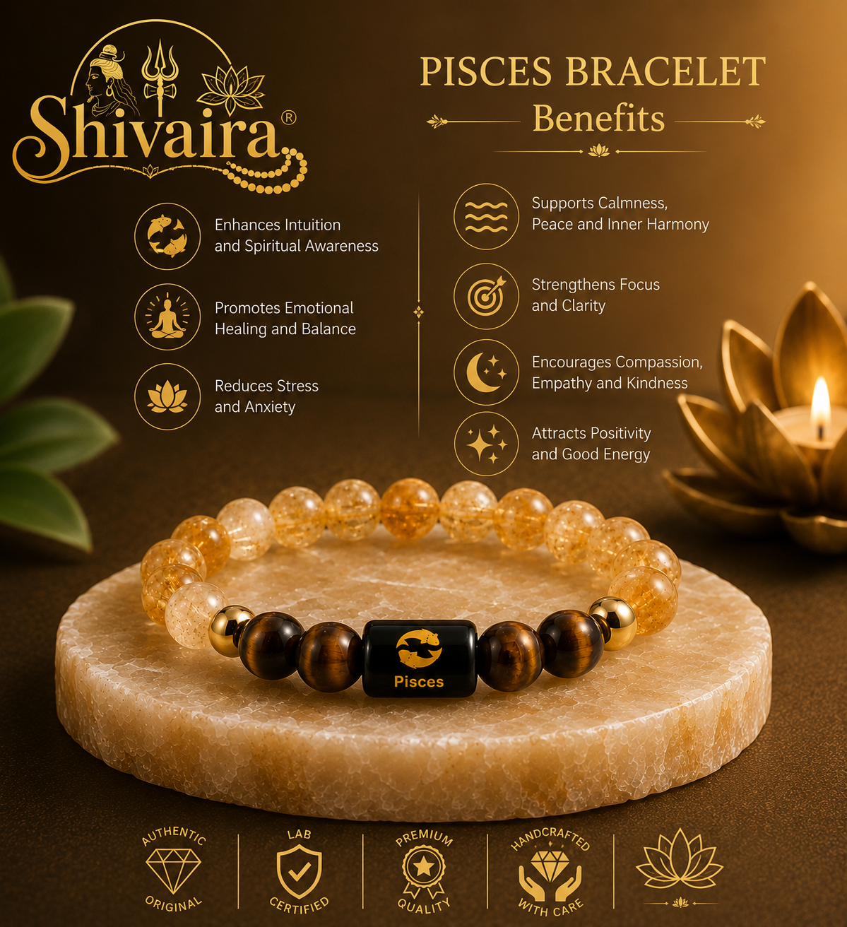 Pisces Zodiac Natural Crystal Bracelet for Men & Women | Meen Rashi Bracelet | Authentic & Lab Certified