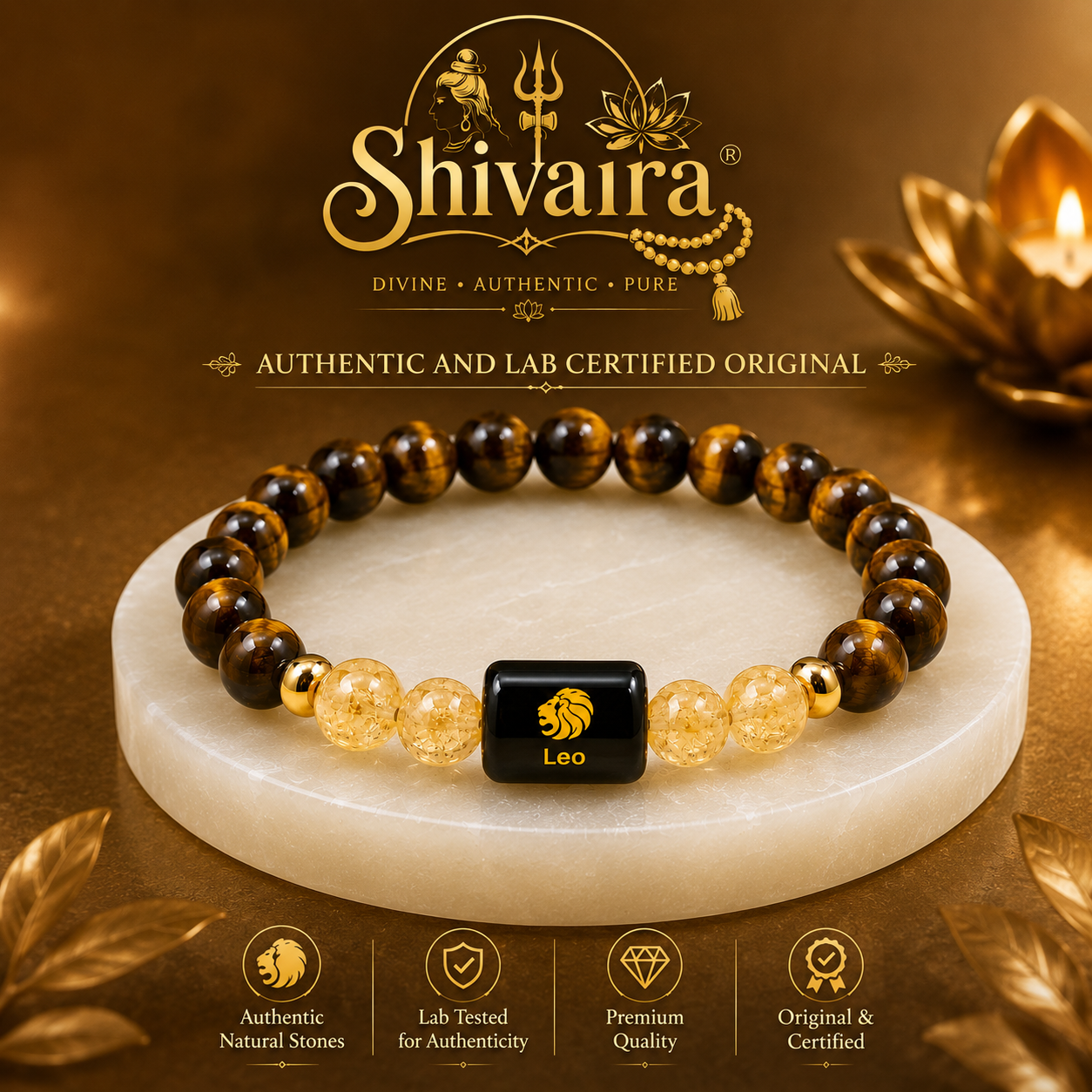 Leo Zodiac Natural Crystal Bracelet for Men & Women | Singh Rashi Bracelet | Authentic & Lab Certified