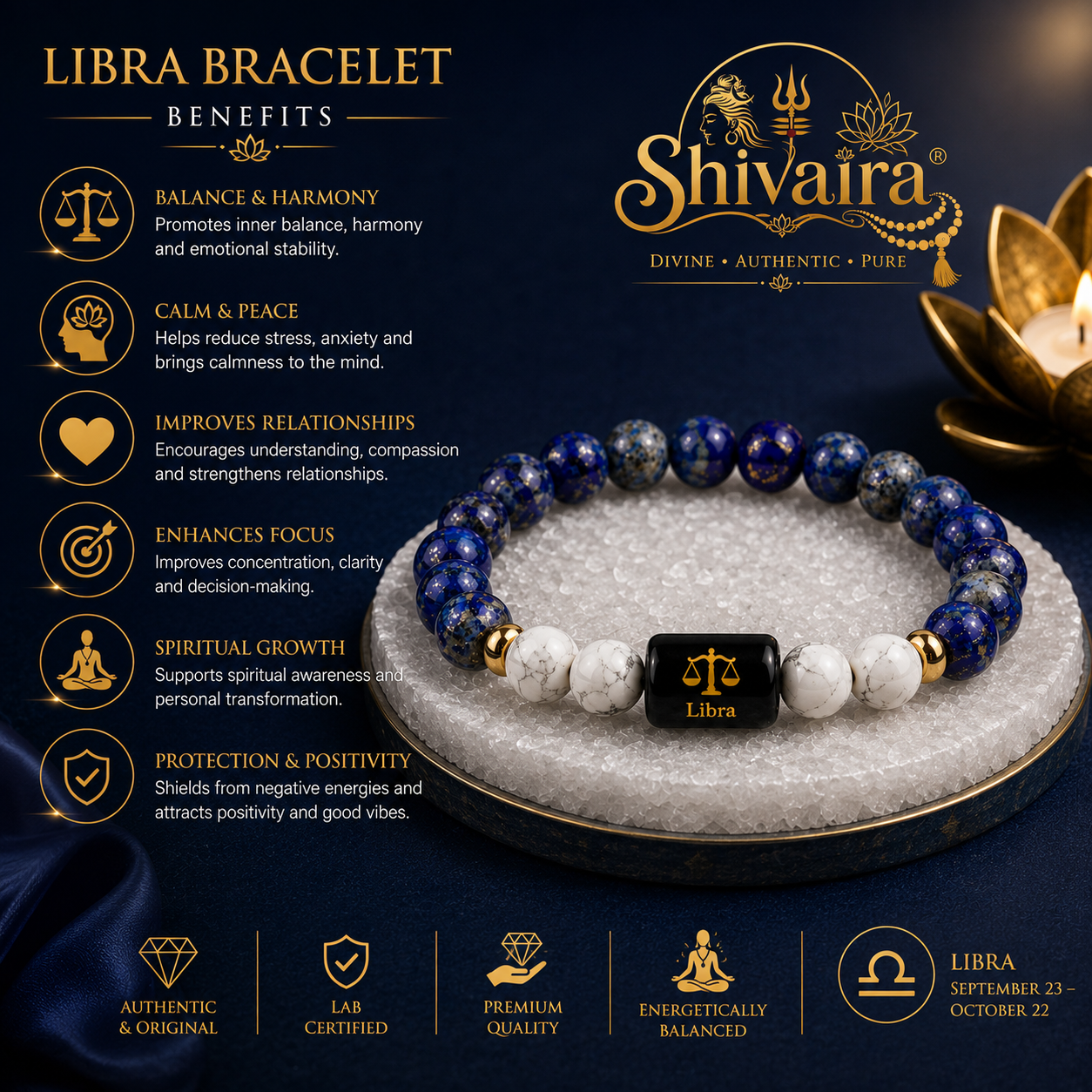 Libra Zodiac Natural Crystal Bracelet for Men & Women | Tula Rashi Bracelet | Authentic & Lab Certified