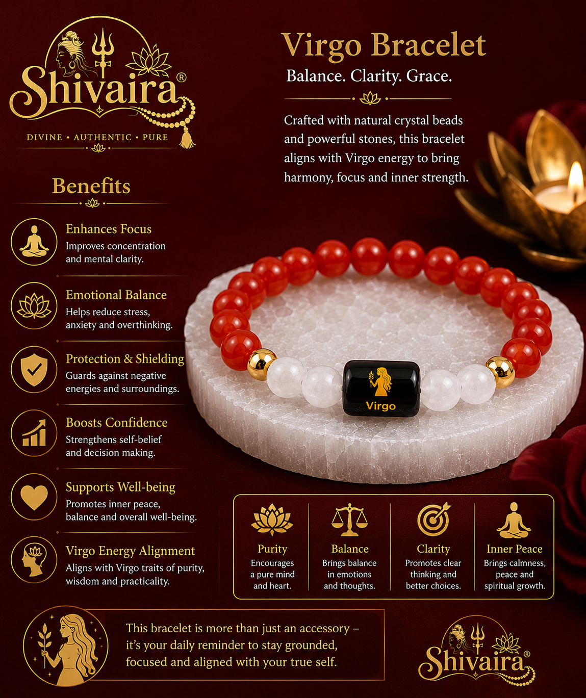 Virgo Zodiac Natural Crystal Bracelet for Men & Women | Kanya Rashi Bracelet | Authentic & Lab Certified